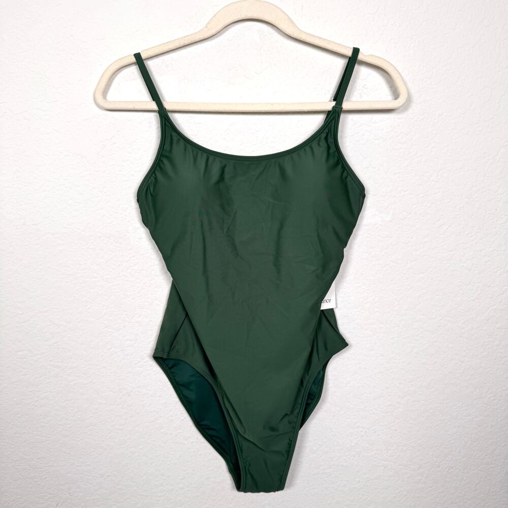 Quince Womens Italian Cami One Piece Swimsuit Sz M Swim Beach Palm Green